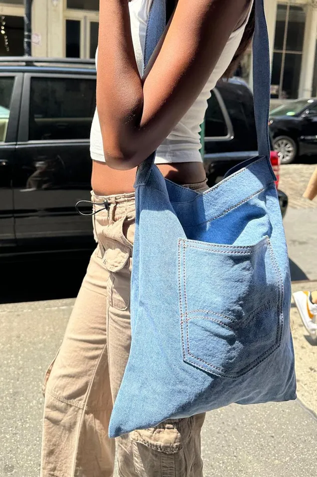 Accessories Denim Pocket Tote Bag Brandy Melville BAGS and BACKPACKS