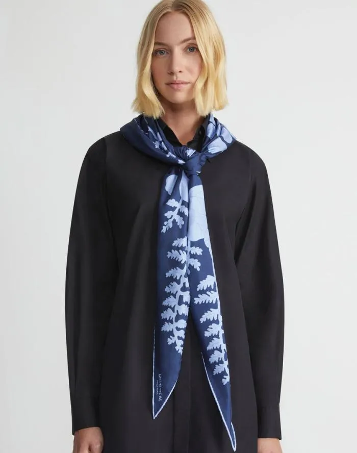 Accessories Flora Print Silk Diamond Scarf Midnight Blue Multi Lafayette 148 New York Wraps and Scarves