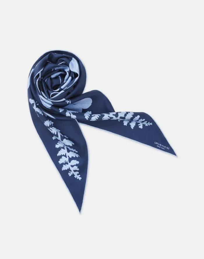 Accessories Flora Print Silk Diamond Scarf Midnight Blue Multi Lafayette 148 New York Wraps and Scarves