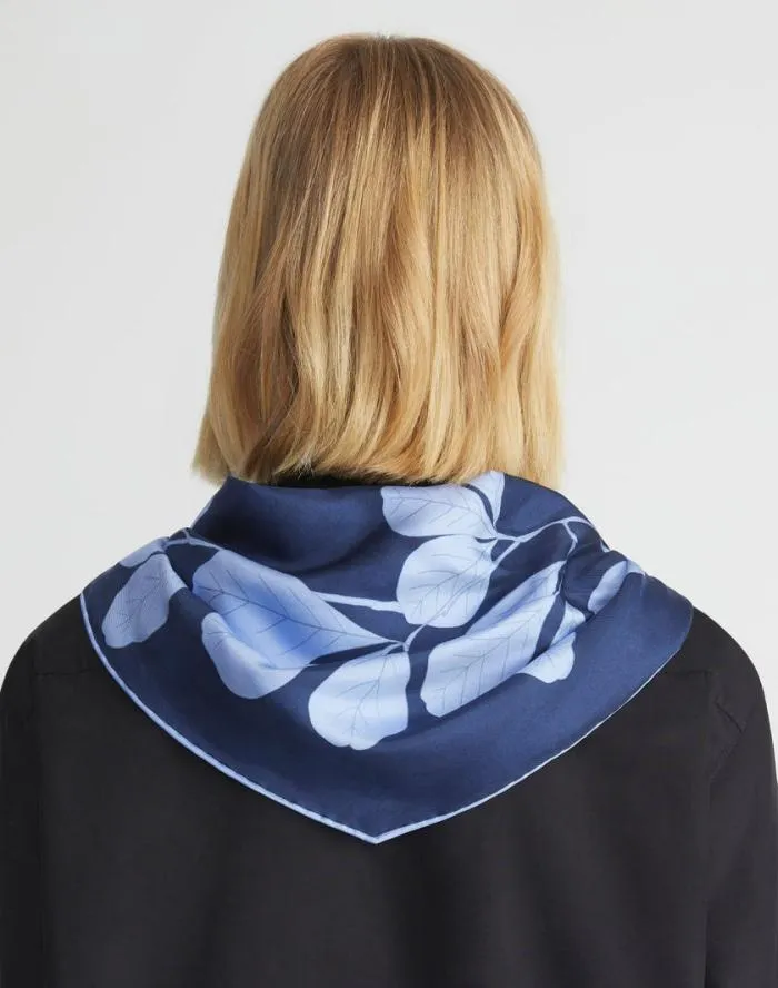 Accessories Flora Print Silk Diamond Scarf Midnight Blue Multi Lafayette 148 New York Wraps and Scarves