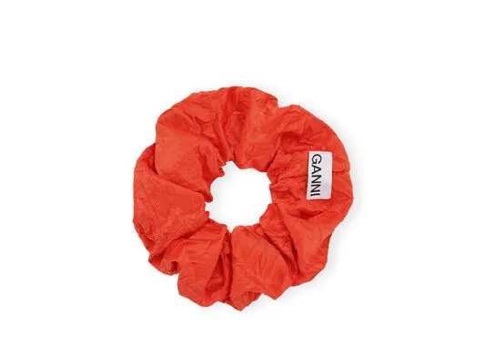 Accessories GANNI Hair Accessories Red Crinkle Satin Scrunchie Grenadine