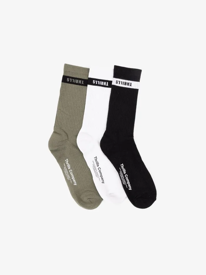 Accessories Minimal 3 Pack Sock White Black Army Green Thrills Socks