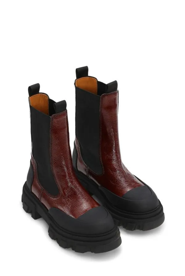 AccessoriesShoes GANNI Boots Cleated Mid Chelsea Boots Cognac