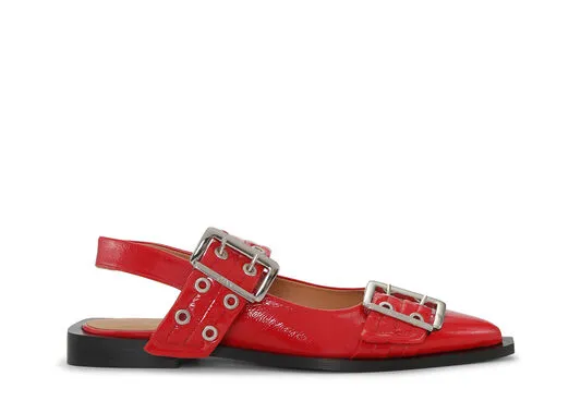 AccessoriesShoes GANNI Buckle Shoes Red Wide Welt Buckle Ballerinas Racing Red