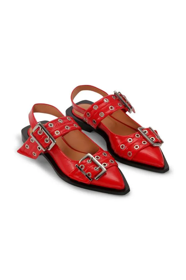 AccessoriesShoes GANNI Buckle Shoes Red Wide Welt Buckle Ballerinas Racing Red AccessoriesShoes GANNI Buckle Shoes Red Wide Welt Buckle Ballerinas Racing Red