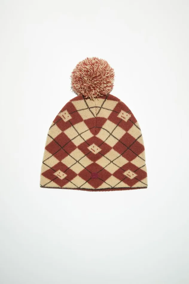 Acne Studios Argyle Jacquard Beanie Biscuit Beigedeep Red Men Hats