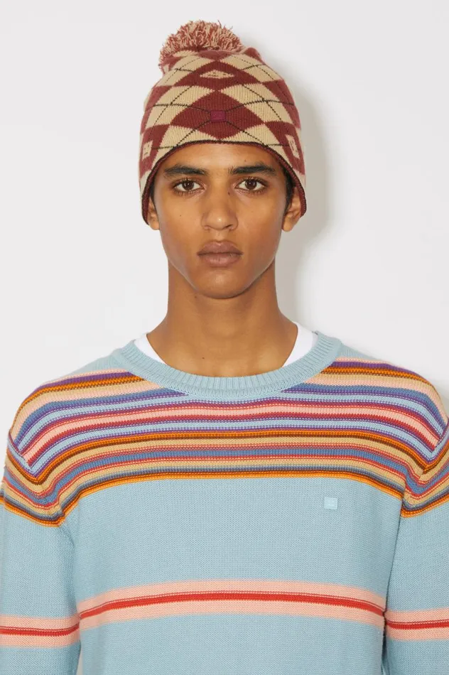 Acne Studios Argyle Jacquard Beanie Biscuit Beigedeep Red Men Hats