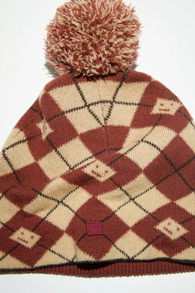 Acne Studios Argyle Jacquard Beanie Biscuit Beigedeep Red Men Hats