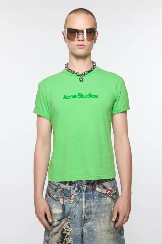 Acne Studios Blurred Logo Tshirt 8211 Fitted Unisex Fit Bright Green Men Tshirts