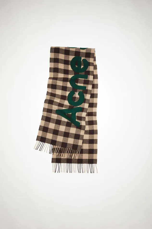 Acne Studios Check Logo Scarf Browngreen Women Scarves