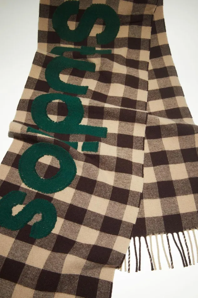 Acne Studios Check Logo Scarf Browngreen Women Scarves