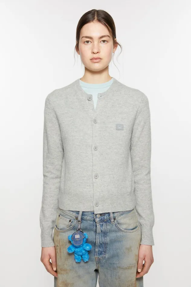 Acne Studios Crew Neck Cardigan Light Grey Melange Women Knitwear