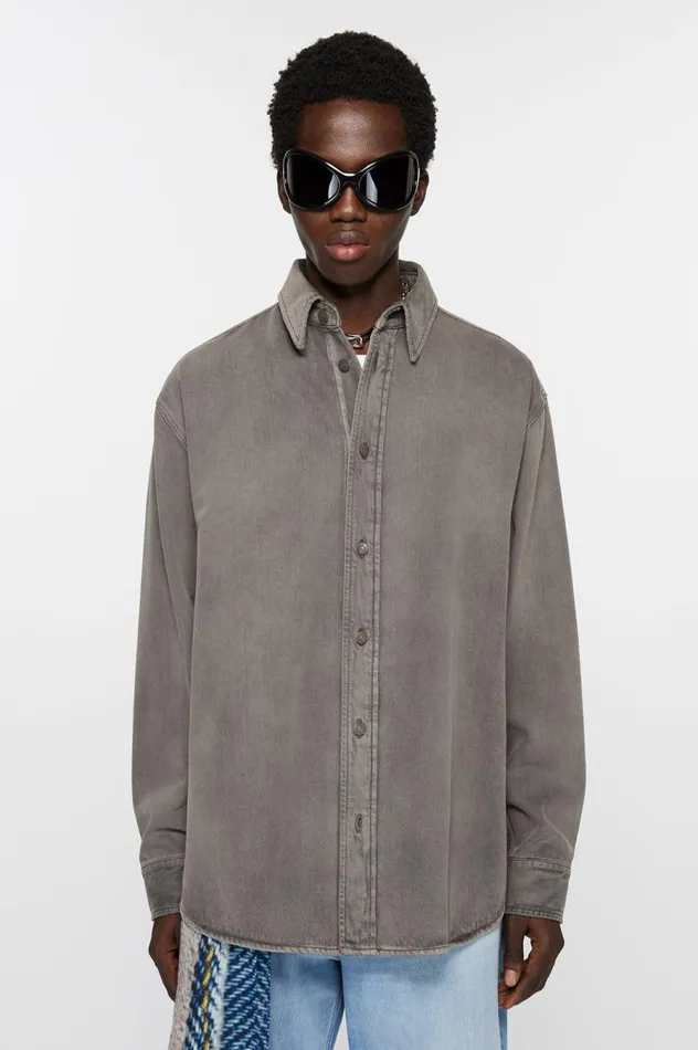 Acne Studios Denim Shirt 8211 Loose Fit Anthracite Grey Women Shirts and Blouses