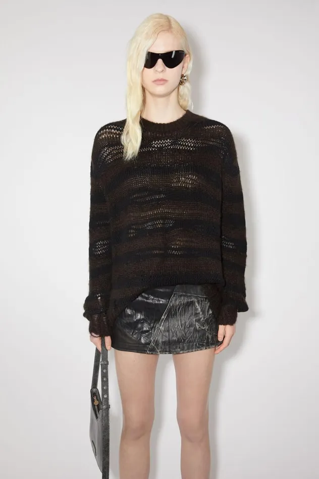Acne Studios Distressed Stripe Jumper Warm Charcoal Greyblack Women Knitwear
