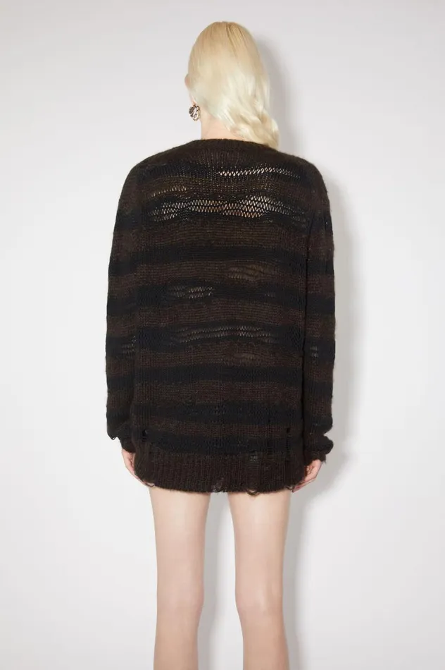 Acne Studios Distressed Stripe Jumper Warm Charcoal Greyblack Women Knitwear