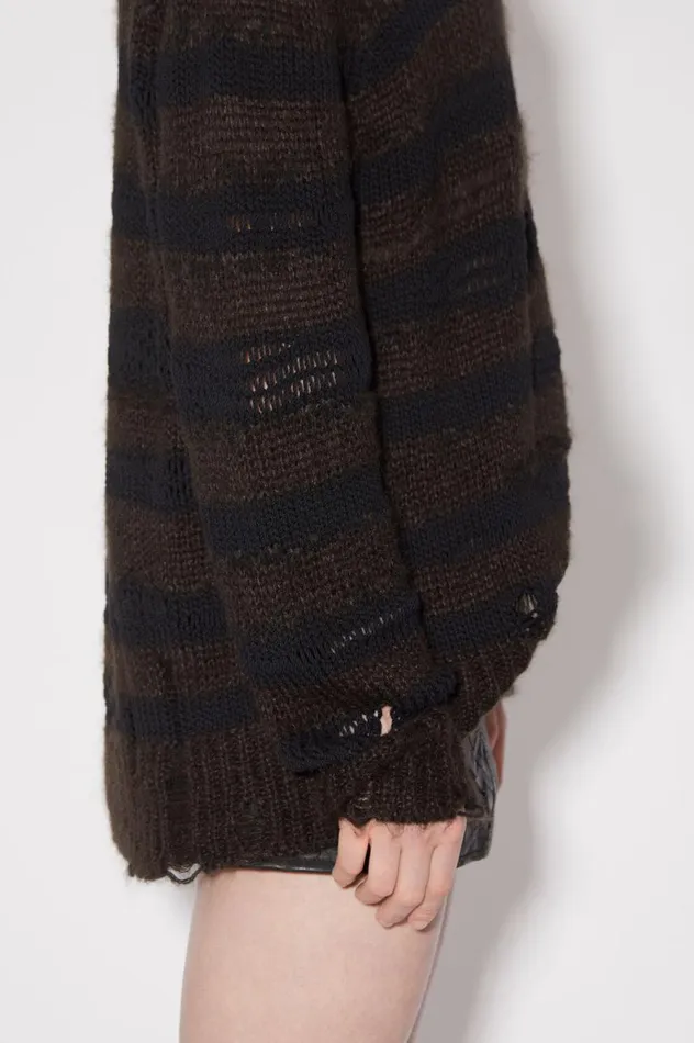 Acne Studios Distressed Stripe Jumper Warm Charcoal Greyblack Women Knitwear