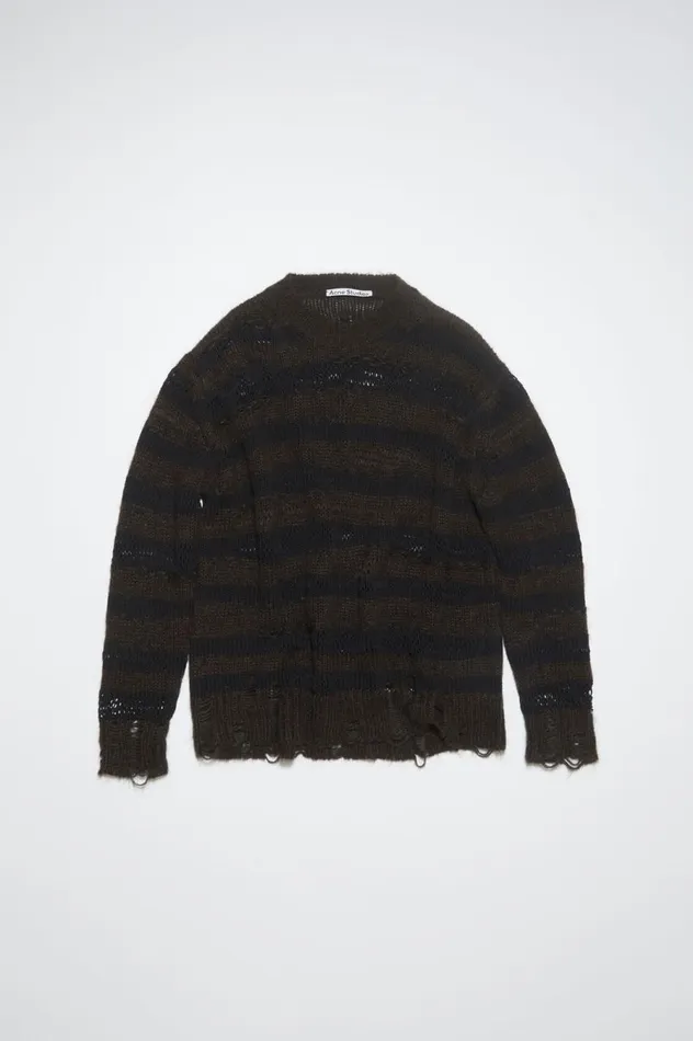 Acne Studios Distressed Stripe Jumper Warm Charcoal Greyblack Women Knitwear