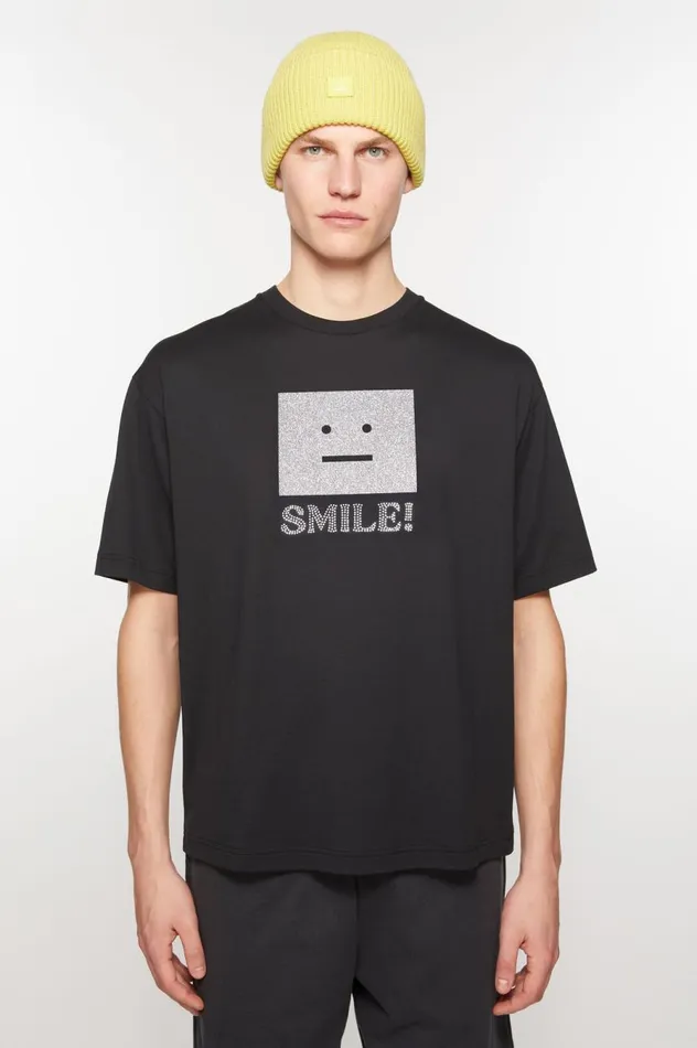 Acne Studios Face Logo Tshirt 8211 Relaxed Fit Black Men Tshirts