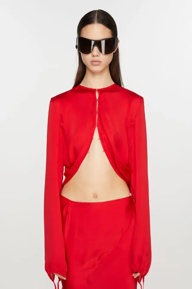 Acne Studios Fluid Silk Blouse Bright Red Women Shirts and Blouses