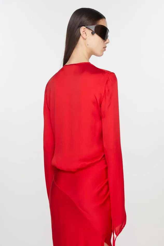 Acne Studios Fluid Silk Blouse Bright Red Women Shirts and Blouses