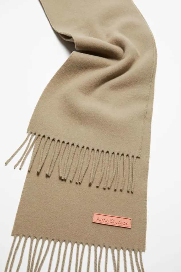 Acne Studios Fringe Wool Scarf 8211 Narrow Khaki Green Women Scarves