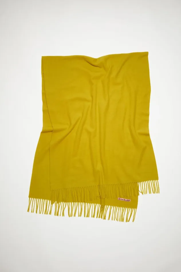 Acne Studios Fringe Wool Scarf 8211 Oversized Acid Yellow Women Scarves
