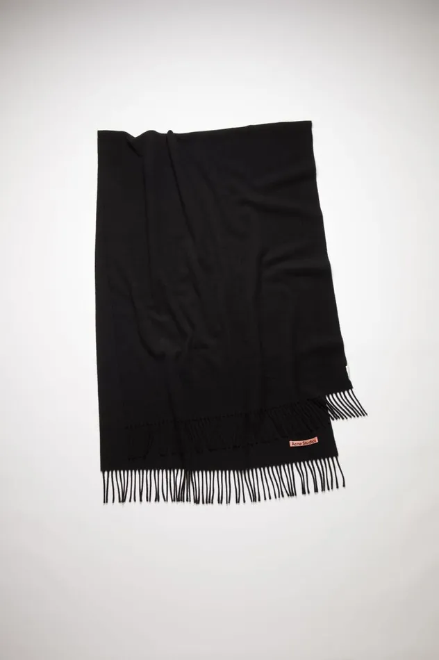 Acne Studios Fringe Wool Scarf 8211 Oversized Black Women Scarves