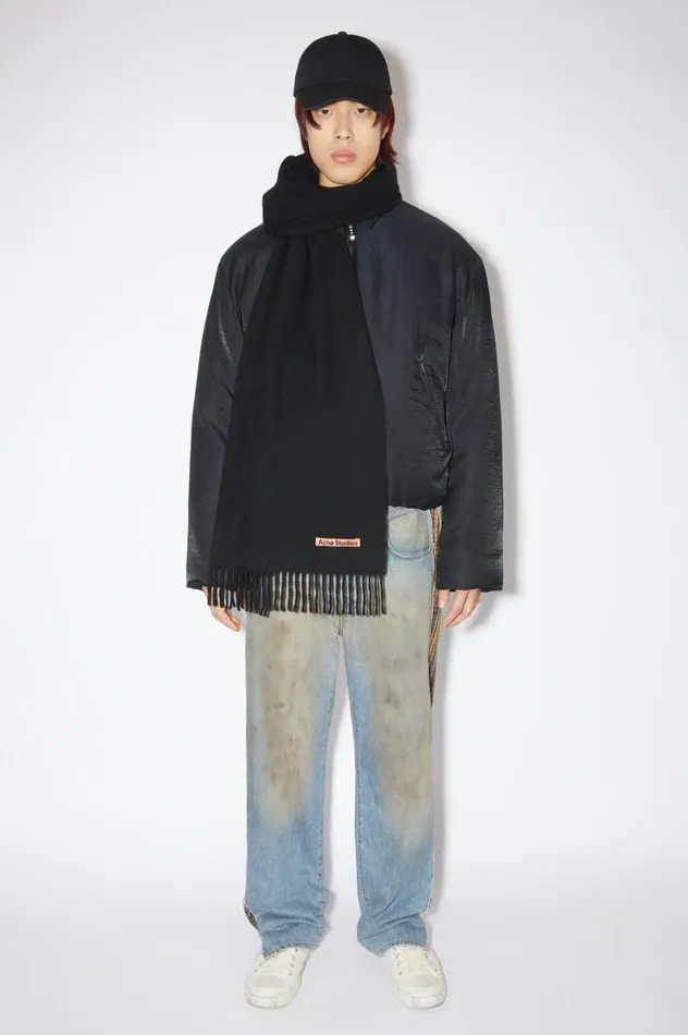 Acne Studios Fringe Wool Scarf 8211 Oversized Black Women Scarves