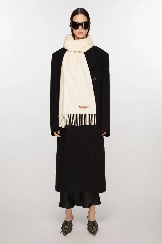 Acne Studios Fringe Wool Scarf Narrow Warm White Men Scarves