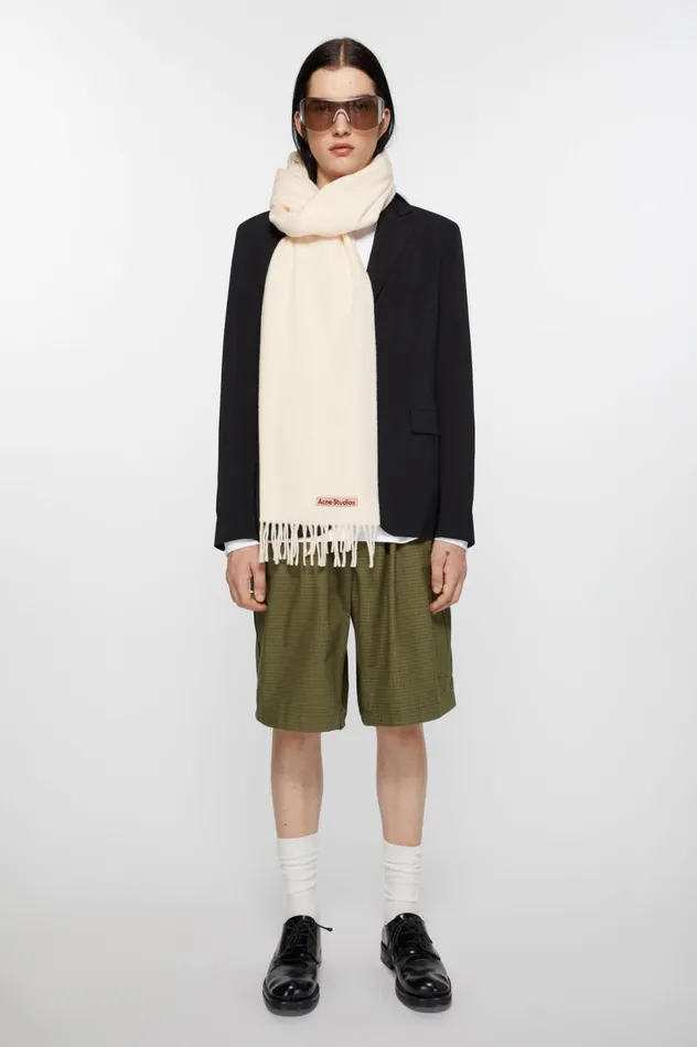 Acne Studios Fringe Wool Scarf Narrow Warm White Men Scarves