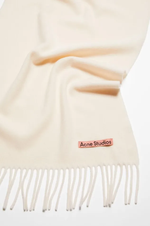Acne Studios Fringe Wool Scarf Narrow Warm White Men Scarves