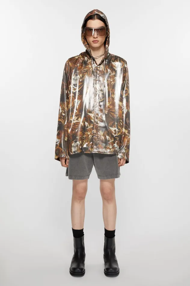 Acne Studios Jacket Foil Print Cacao Brown Multi Men Outerwear
