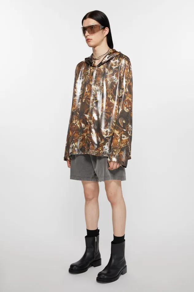 Acne Studios Jacket Foil Print Cacao Brown Multi Men Outerwear