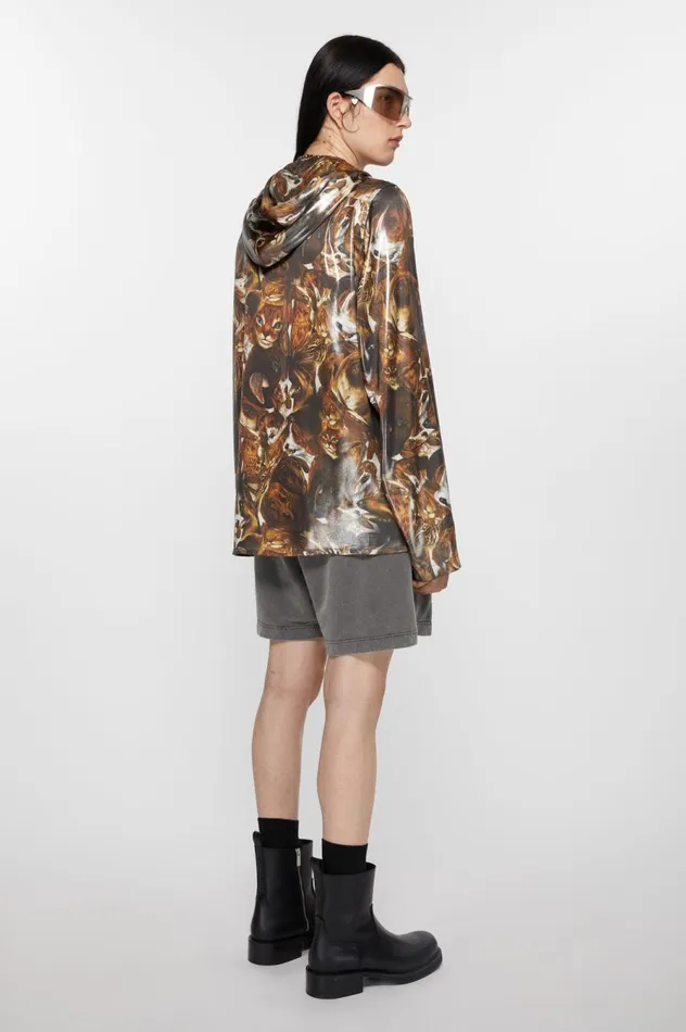 Acne Studios Jacket Foil Print Cacao Brown Multi Men Outerwear