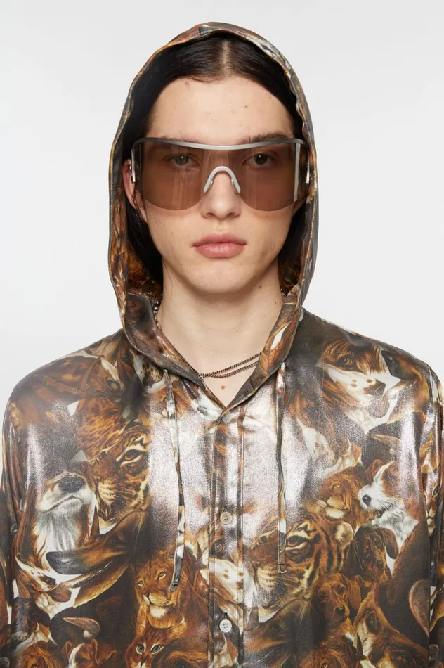 Acne Studios Jacket Foil Print Cacao Brown Multi Men Outerwear