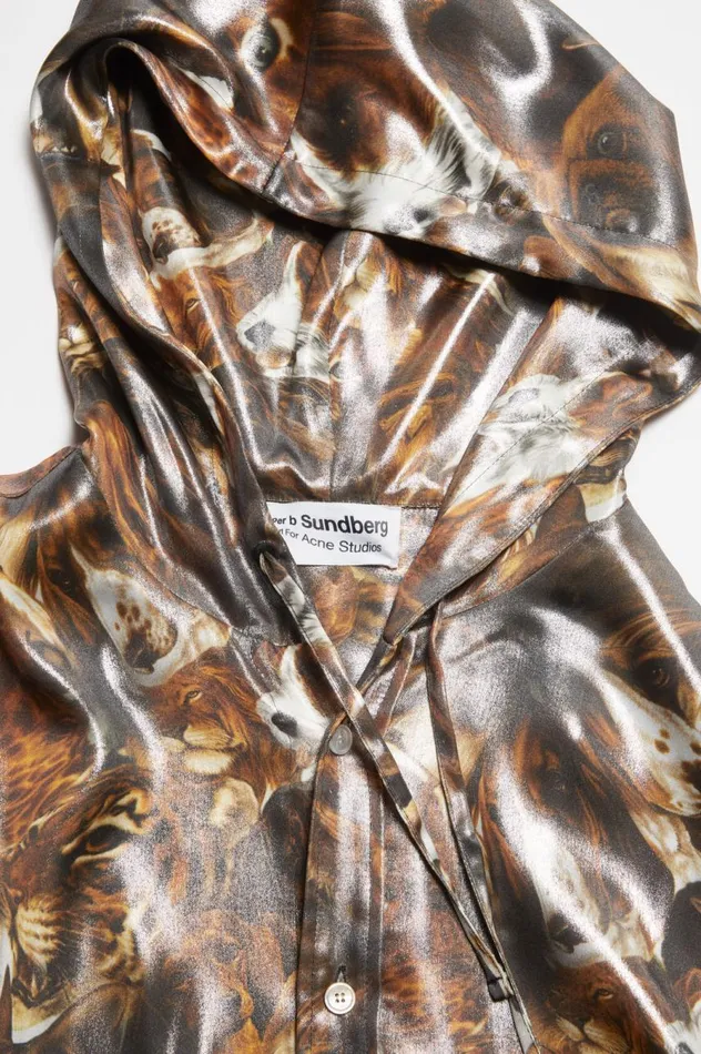 Acne Studios Jacket Foil Print Cacao Brown Multi Men Outerwear