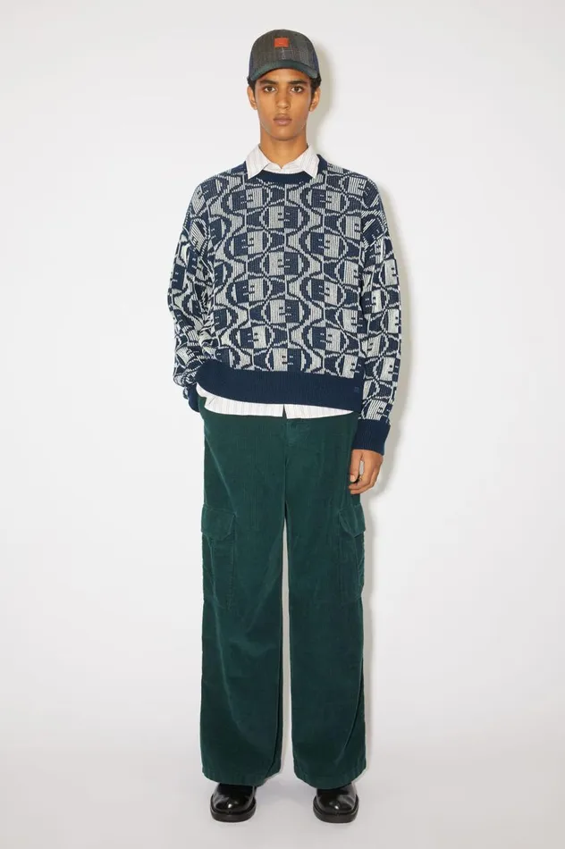 Acne Studios Jacquard Crew Neck Jumper Navyoatmeal Melange Women Knitwear