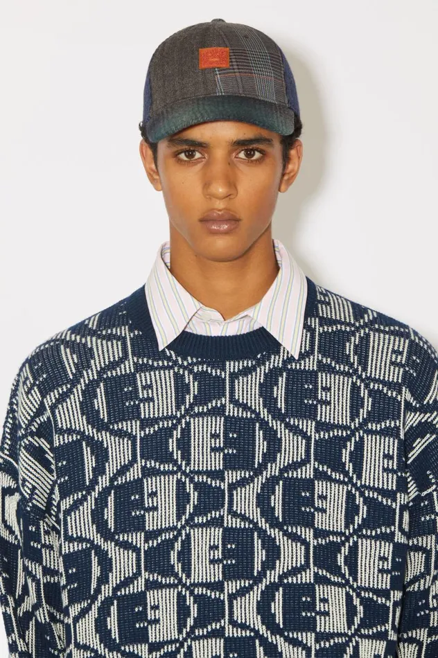 Acne Studios Jacquard Crew Neck Jumper Navyoatmeal Melange Women Knitwear