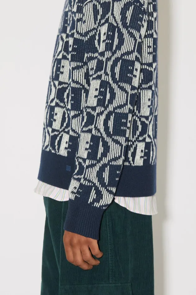 Acne Studios Jacquard Crew Neck Jumper Navyoatmeal Melange Women Knitwear
