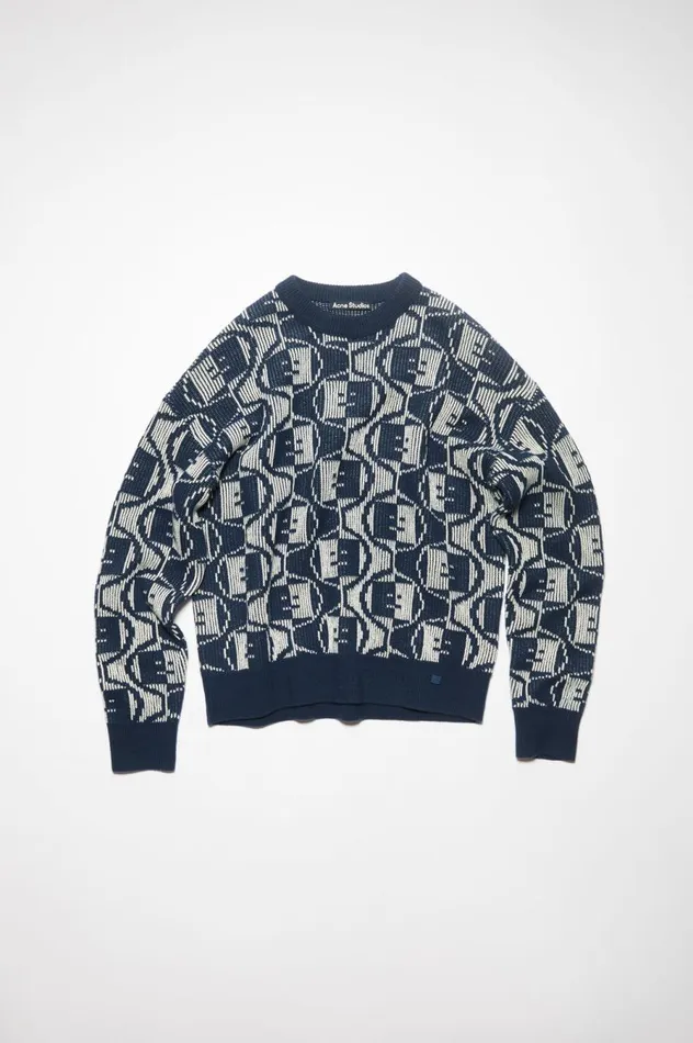 Acne Studios Jacquard Crew Neck Jumper Navyoatmeal Melange Women Knitwear