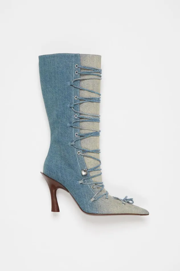Acne Studios Laceup Heel Boots Dusty Blue Women Shoes