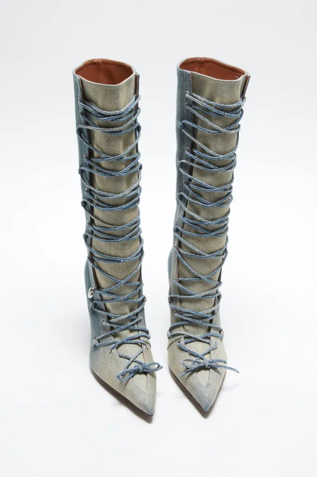Acne Studios Laceup Heel Boots Dusty Blue Women Shoes