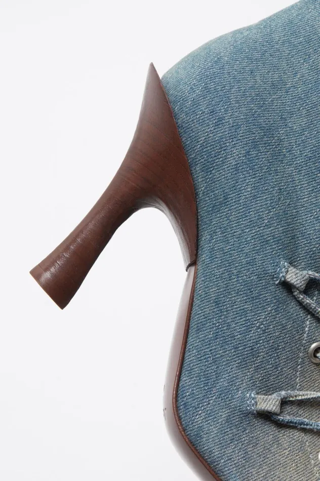 Acne Studios Laceup Heel Boots Dusty Blue Women Shoes