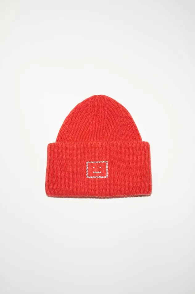 Acne Studios Large Face Logo Beanie Sharp Red Men Hats