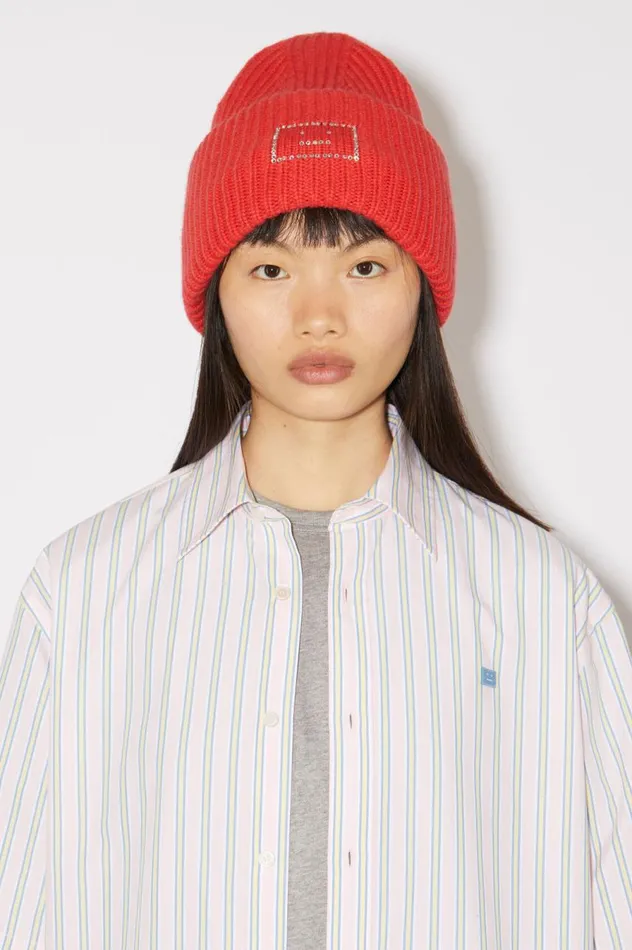 Acne Studios Large Face Logo Beanie Sharp Red Men Hats