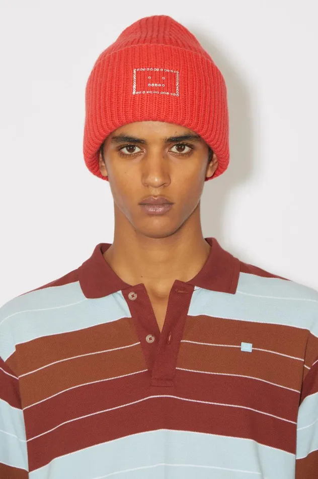 Acne Studios Large Face Logo Beanie Sharp Red Men Hats