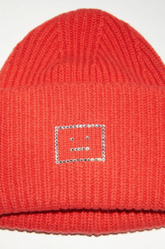 Acne Studios Large Face Logo Beanie Sharp Red Men Hats