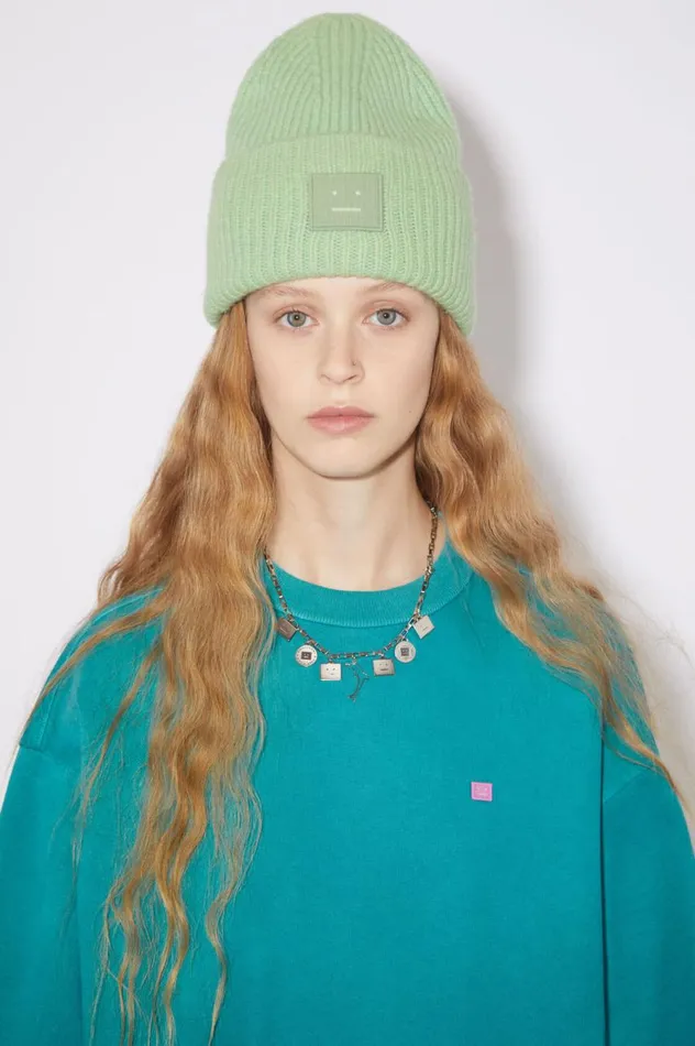 Acne Studios Large Face Logo Beanie Spring Green Women Hats