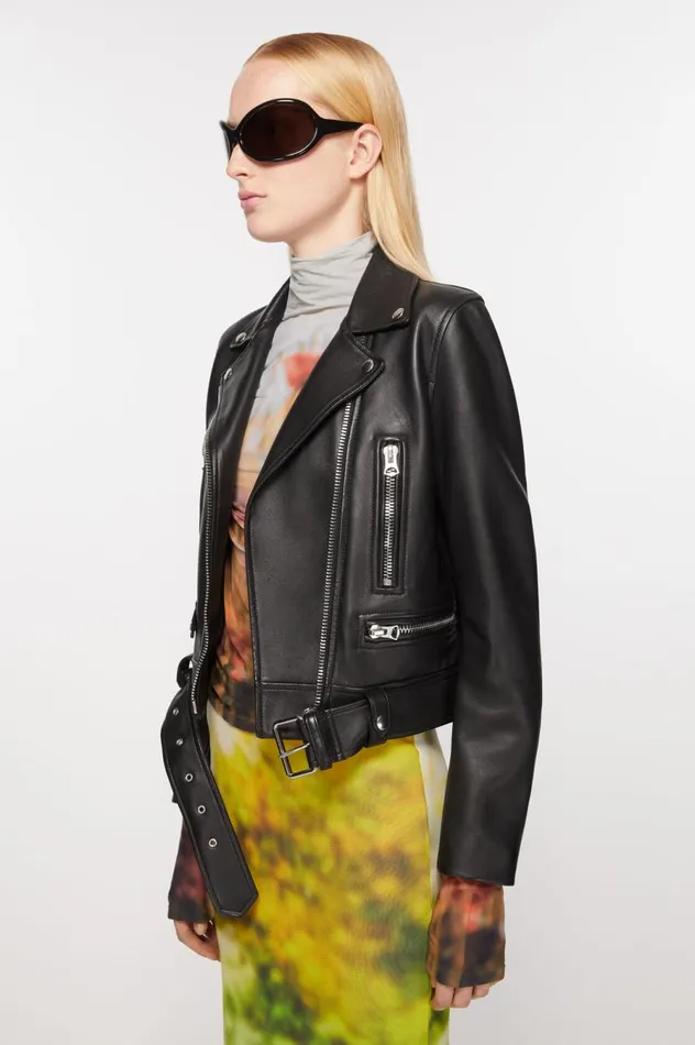 Acne Studios Leather Biker Jacket Black Women Outerwear