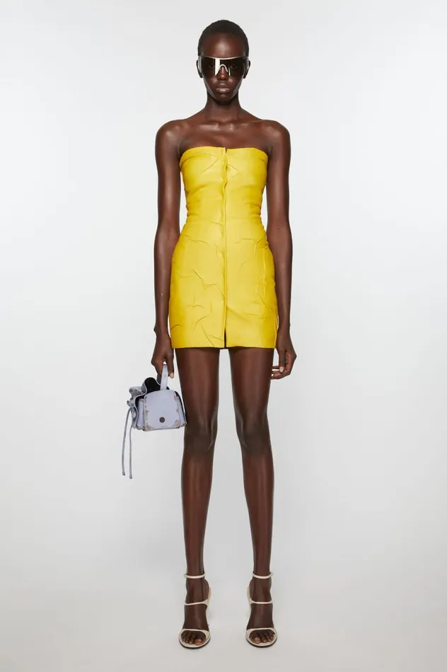 Acne Studios Leather Bustier Dress Yellow Women Dresses